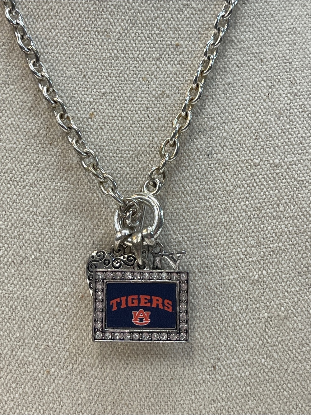 Auburn Tigers Rhinestone Pendant Necklace - Navy & Orange